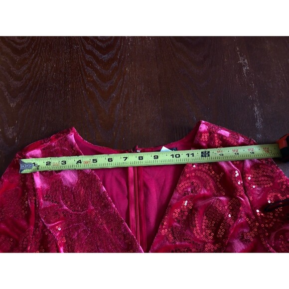 VENUS Vixen Ruby Red Velvet Sequin Mini Dress Faux Wrap Front Slit Lined Size 6 - Picture 9 of 12